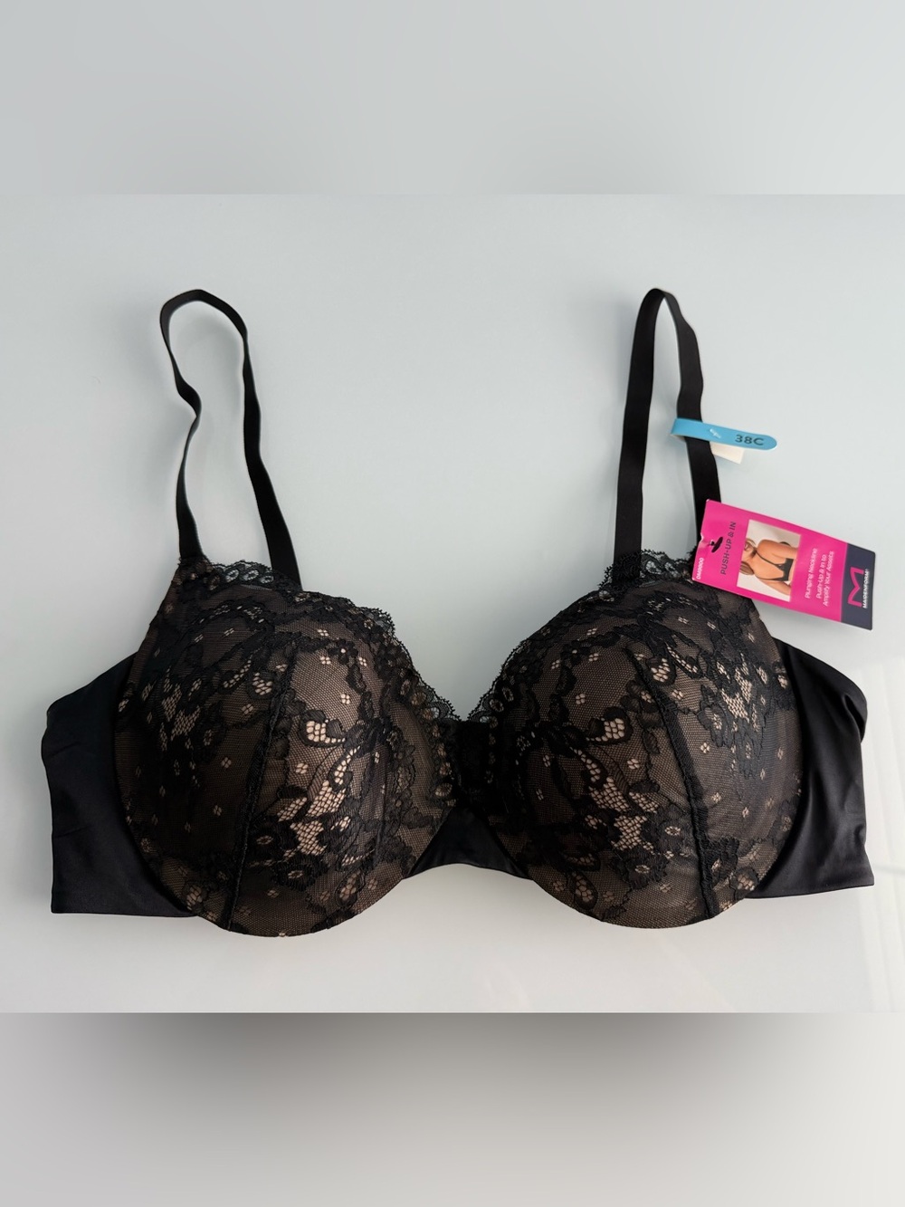 Maidenform Black Love the Lift Push Up Lace Plunge Underwire Bra DM9900 Size 38C